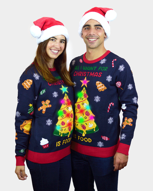 Jersey de Navidad Luminosa LED para Hombres con Comida Navideña