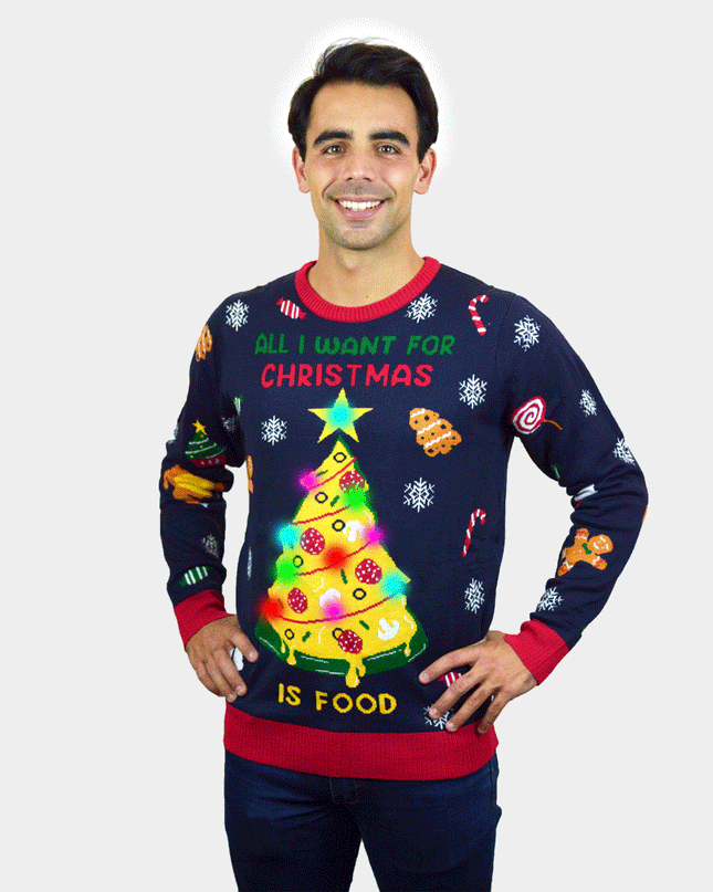 Jersey de Navidad Luminosa LED para Hombres con Comida Navideña