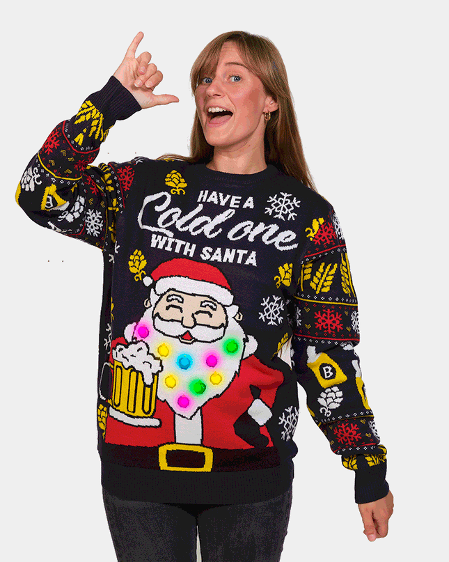 Jersey de Navidad LED Luminosa con Santa y cerveza