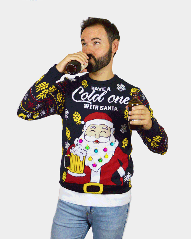 Jersey de Navidad LED Luminosa con Santa y cerveza