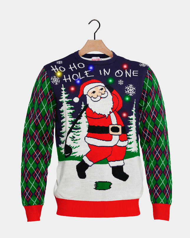 Men's LED Santa Playing Golf Christmas Sweater
