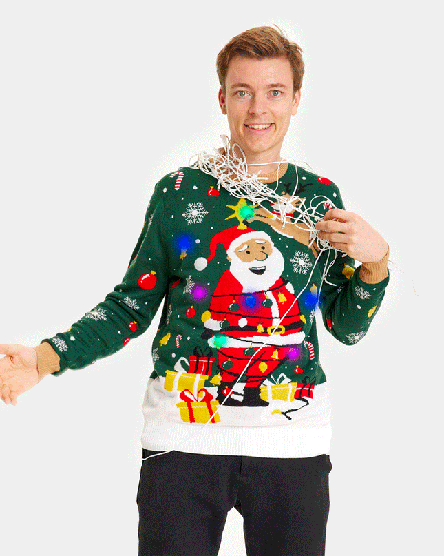 LED Santa Christmas Sweater for Men with Tied Design