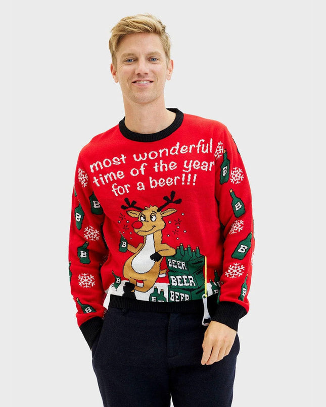 Men's Reindeer Beer Opener Christmas Sweater