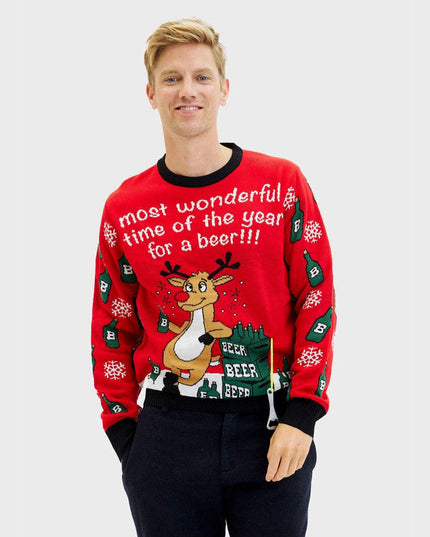 Jersey de Navidad para Hombres con Reno y Abrebotellas