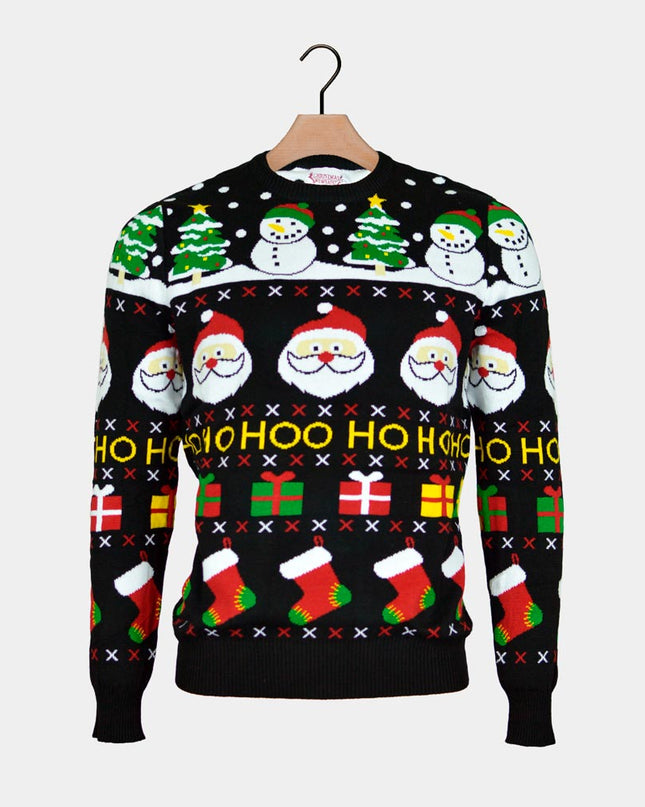 Jersey de Navidad de algodón orgánico para hombres con Santa, regalos y muñecos de nieve