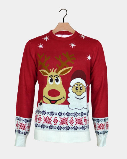Men's Smiling Santa and Reindeer Christmas Sweater
