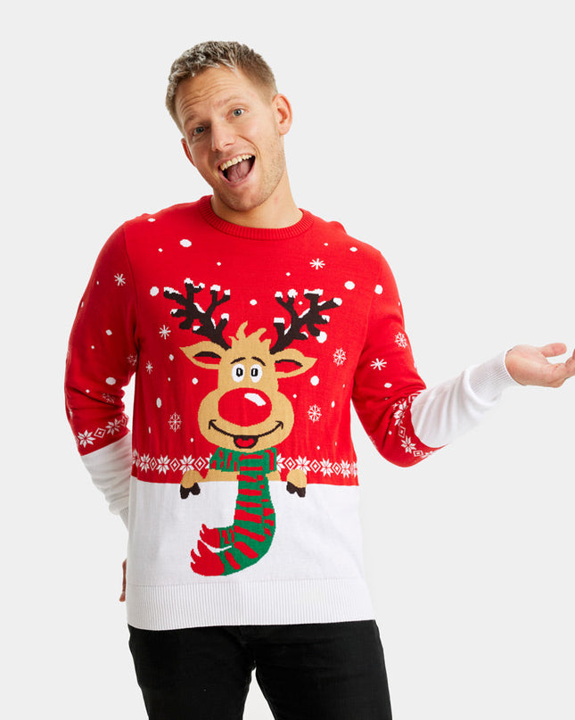 Jersey de Navidad para hombres con reno y bufanda