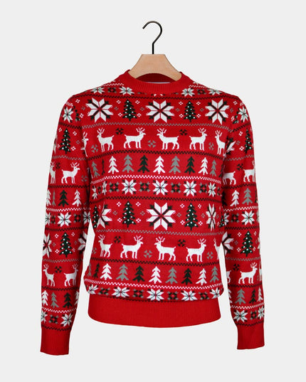 Red Christmas Sweater for Men with Reindeer and Polar Stars