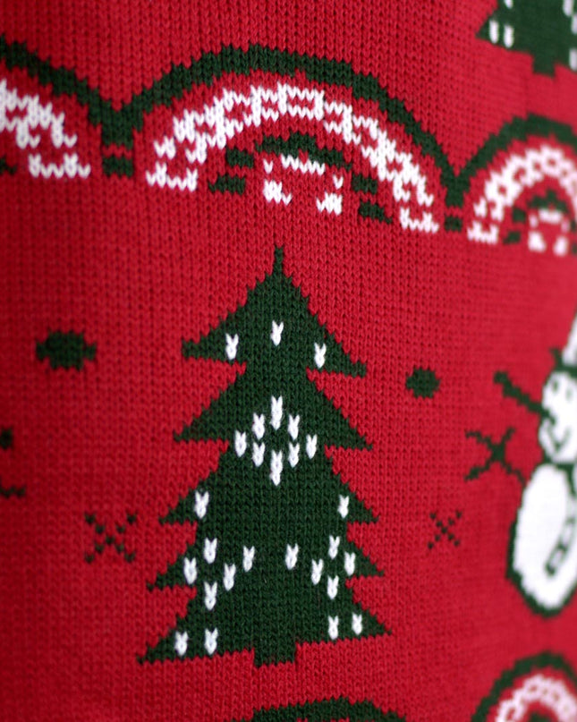 Christmas Sweater for Men Red with Christmas Trees and Snowmen