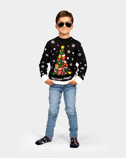Kids Christmas Sweater Black with Merry Christmas Design