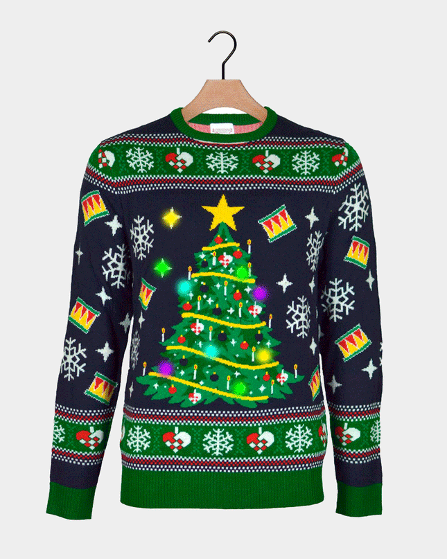 Light-Up LED Blå Juletræ Sweater til kvinder