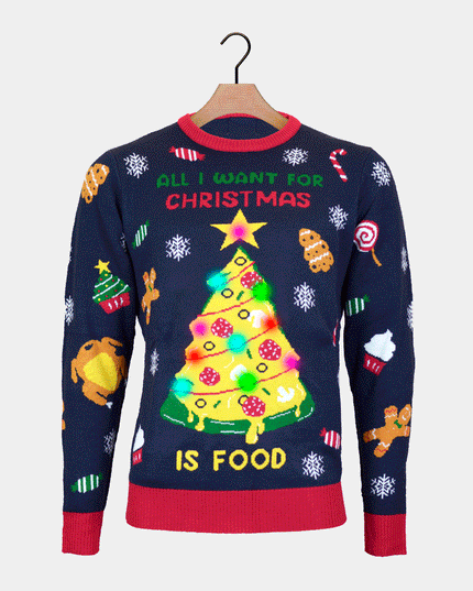 Jersey de Navidad Luminosa LED para Hombres con Comida Navideña
