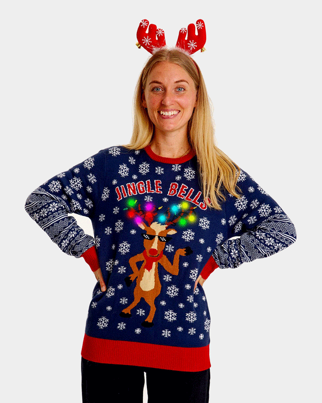 Women's LED Christmas Sweater with Jingle Bells Design