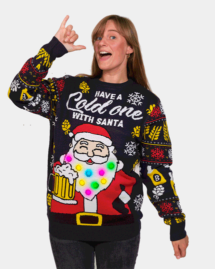 Women's Light-Up LED Santa with Beer Christmas Sweater