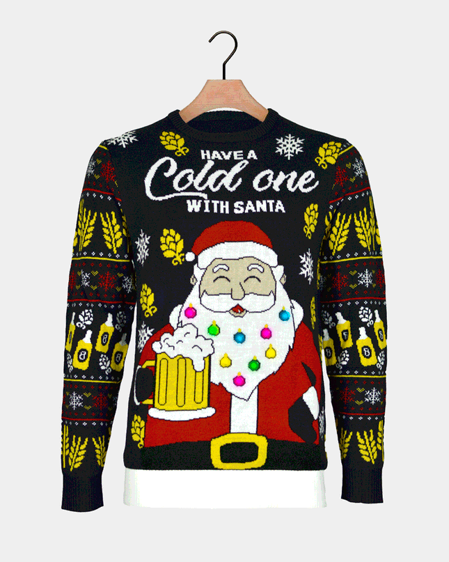 Men's LED Christmas Sweater with Santa and Beer