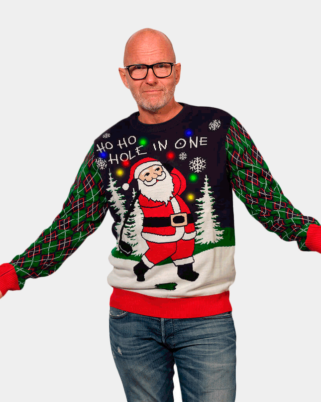 Men's LED Santa Playing Golf Christmas Sweater