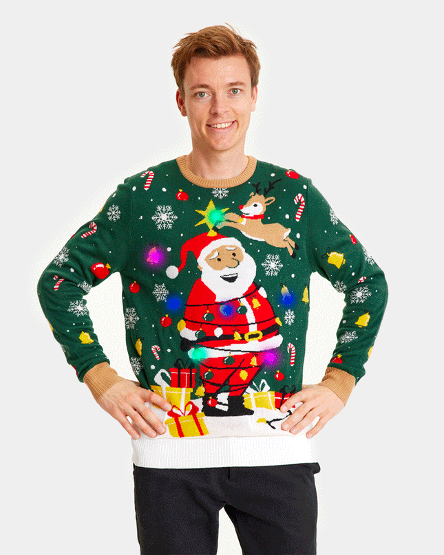 LED Santa Christmas Sweater for Men with Tied Design