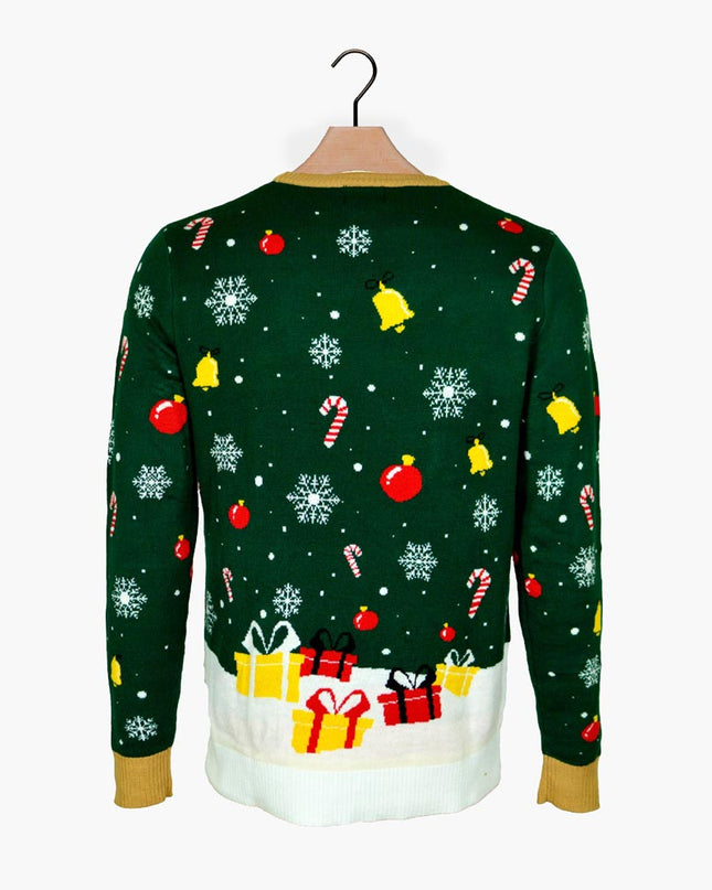 Suéter navideño LED luminoso para hombres con Santa atado