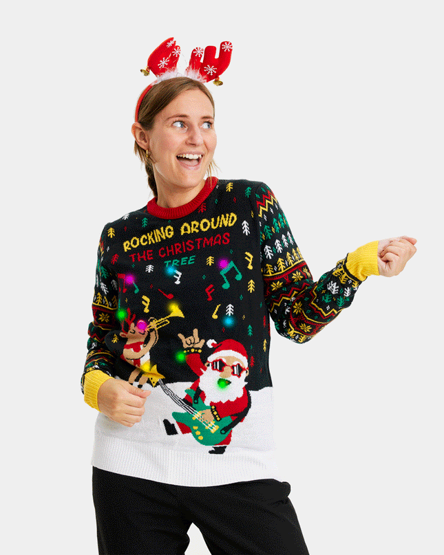 Light-Up LED Santa Rocker Sweater til kvinder