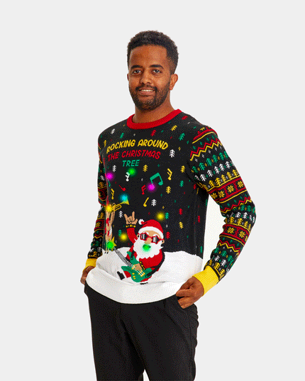 Jersey de Navidad LED Luminosa con Santa Rockero