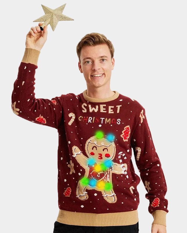 LED Red Ginger Cookie Christmas Sweater for Men