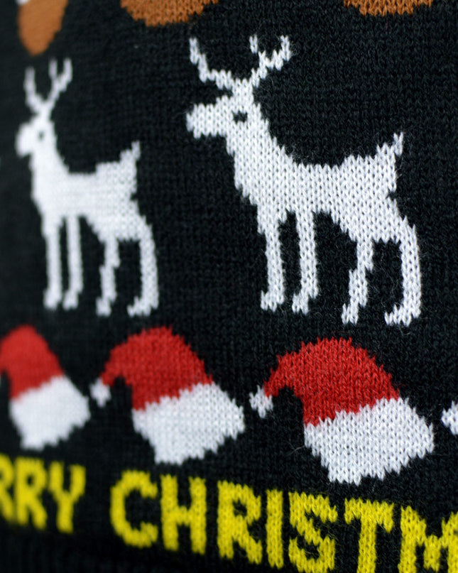 Women's Black Sweater with Trees, Reindeer, and Gifts