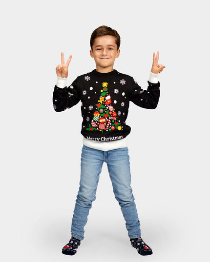 Jersey navidad niños negro con diseño de árbol de Navidad