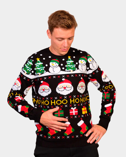 Men's Organic Cotton Sweater with Santa and Gifts