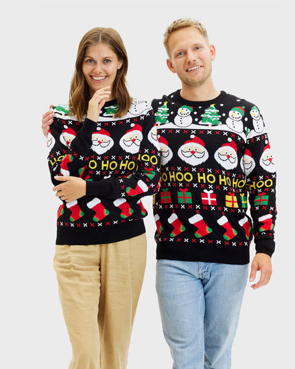 Men's Organic Cotton Sweater with Santa, Gifts, and Snowmen