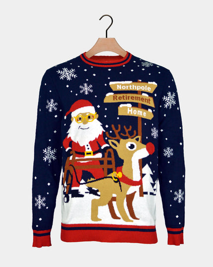 Couples Christmas Sweater with Santa and Walker on Retirement Path | Outlet Sale