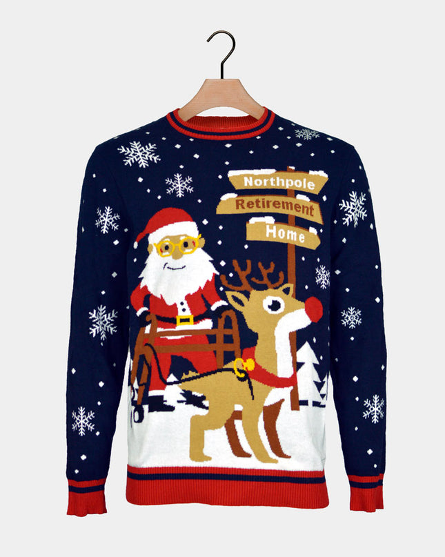 Couples Christmas Sweater with Santa on Retirement Path