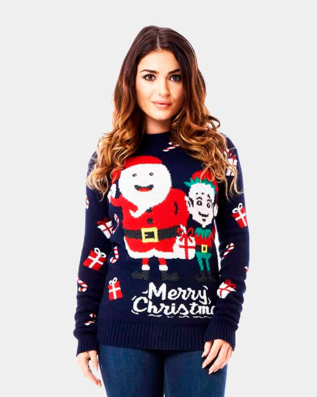 Women's Christmas Sweater with Santa and Elf