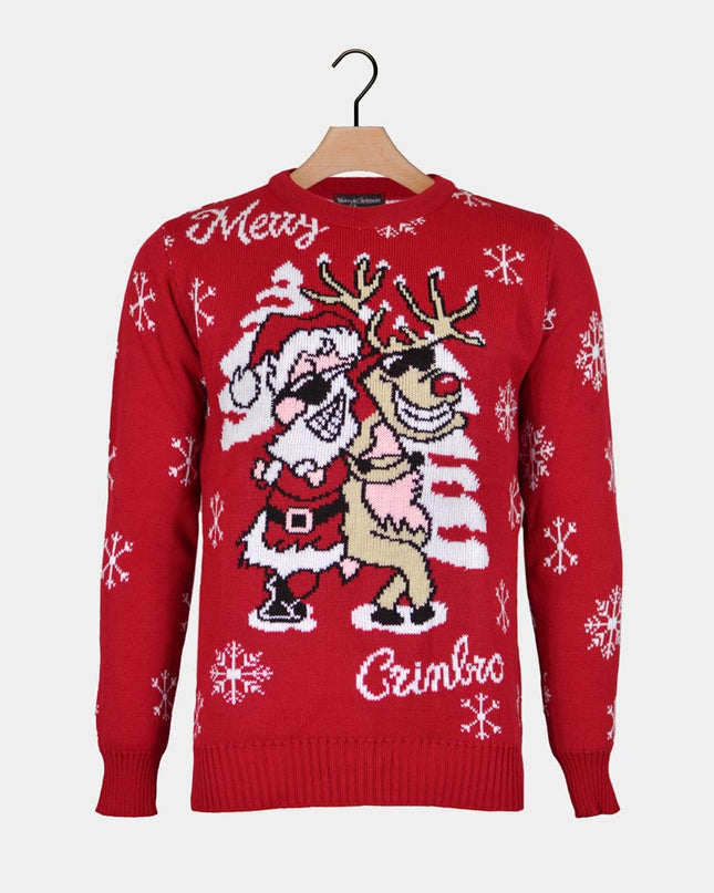 Christmas Sweater with Santa and Reindeer in Sunglasses