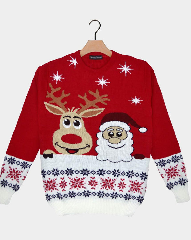 Smiling Santa and Reindeer Christmas Sweater 2023