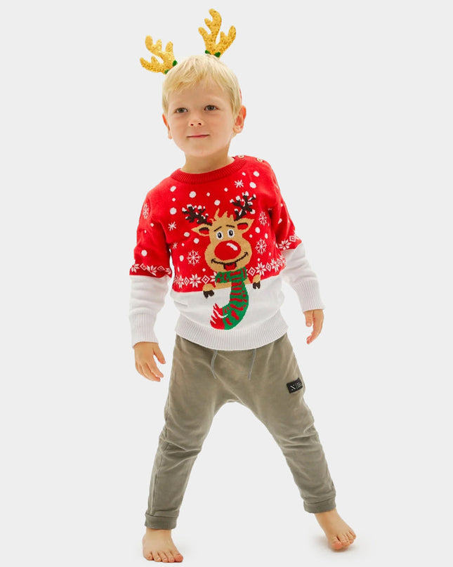 Kids Organic Cotton Christmas Sweater Reindeer with Scarf
