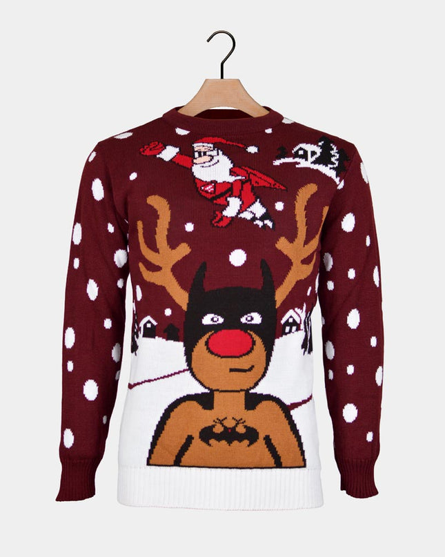 Women's Santa Batman and Superman Reindeer Sweater
