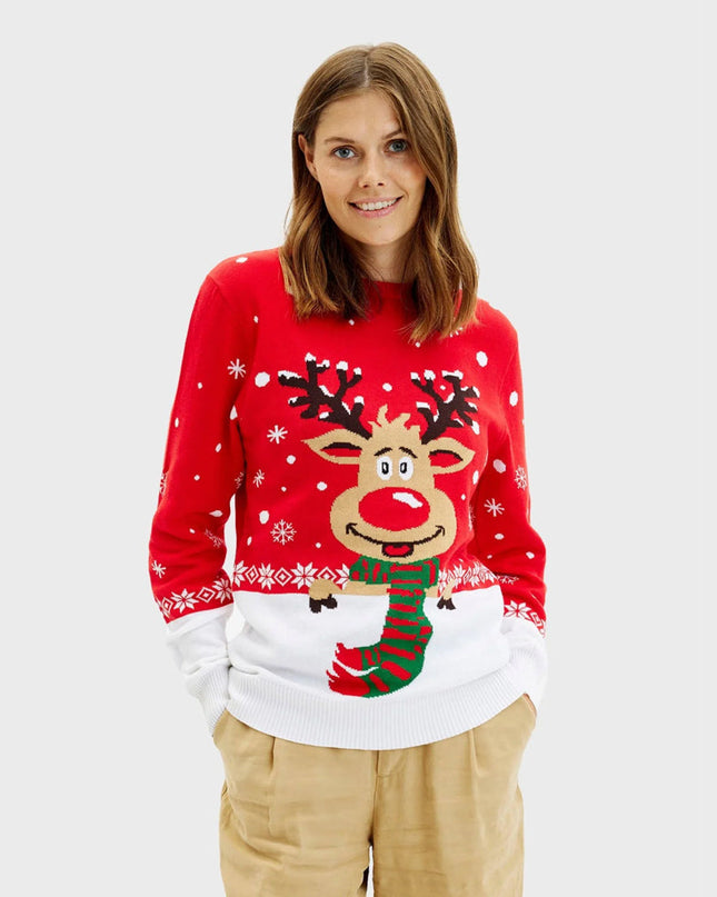 Reindeer Christmas Sweater with Scarf for Women