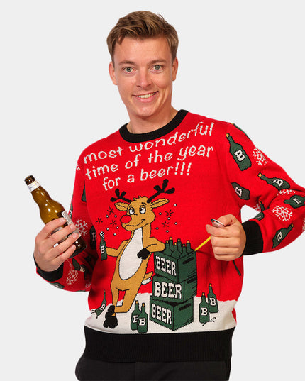Jersey de Navidad para Hombres con Reno y Abrebotellas