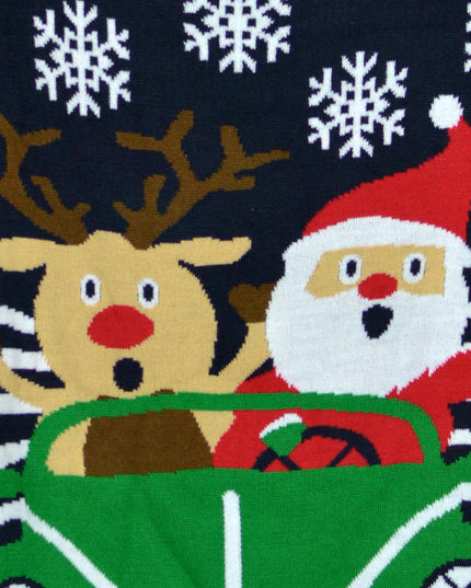 Reindeer and Santa Driving Christmas Sweater