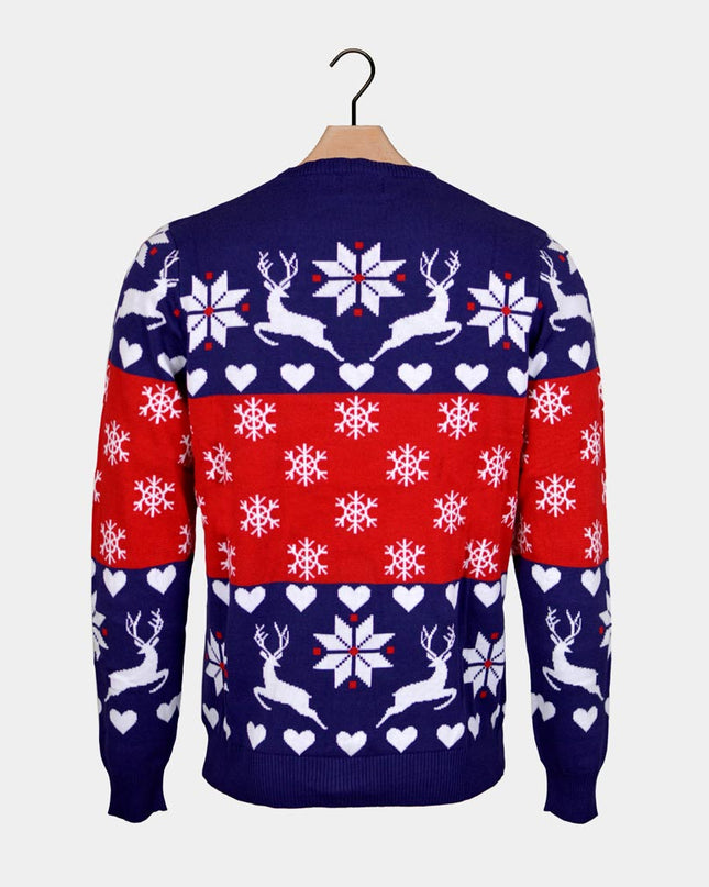 Women's Blue and Red Reindeer and Hearts Christmas Sweater