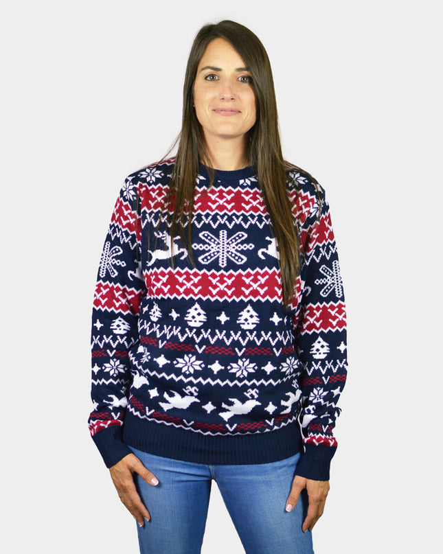 Women's Christmas Sweater with Reindeer and Holiday Patterns