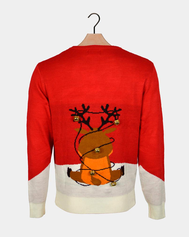 3D Red Christmas Sweater for Men with Jingle Bells