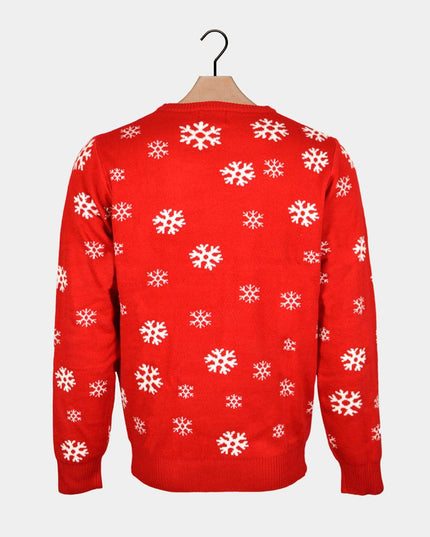 Women's Red Christmas Sweater Featuring Santa and Saluting Reindeer