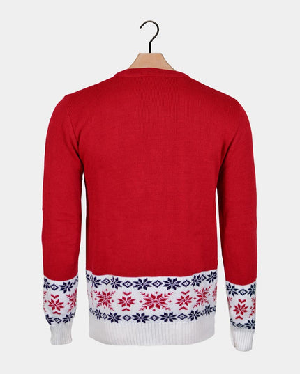 Women's Red Christmas Sweater with Reindeer and Snow