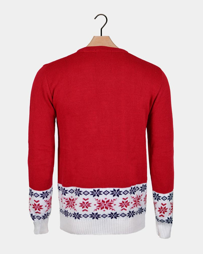 Women's Red Sweater with Reindeer and Snow