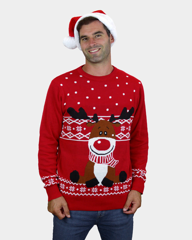 Red Rudolph Sweater with Scarf for Men