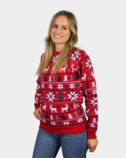 Jersey Rojo de Navidad para Mujeres con Renos y Estrellas del Norte