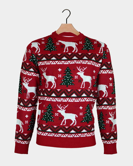 Red Christmas Sweater for Women with Christmas Trees and Reindeer