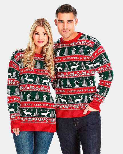 Red and Green Merry Christmas Sweater for Couples