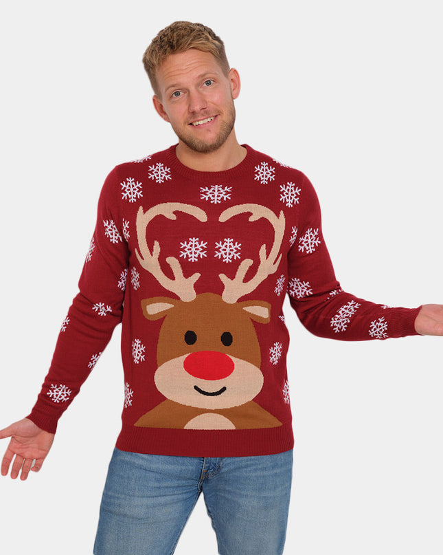 Jersey de Navidad para Hombres con Rudolph el Reno de Nariz Roja